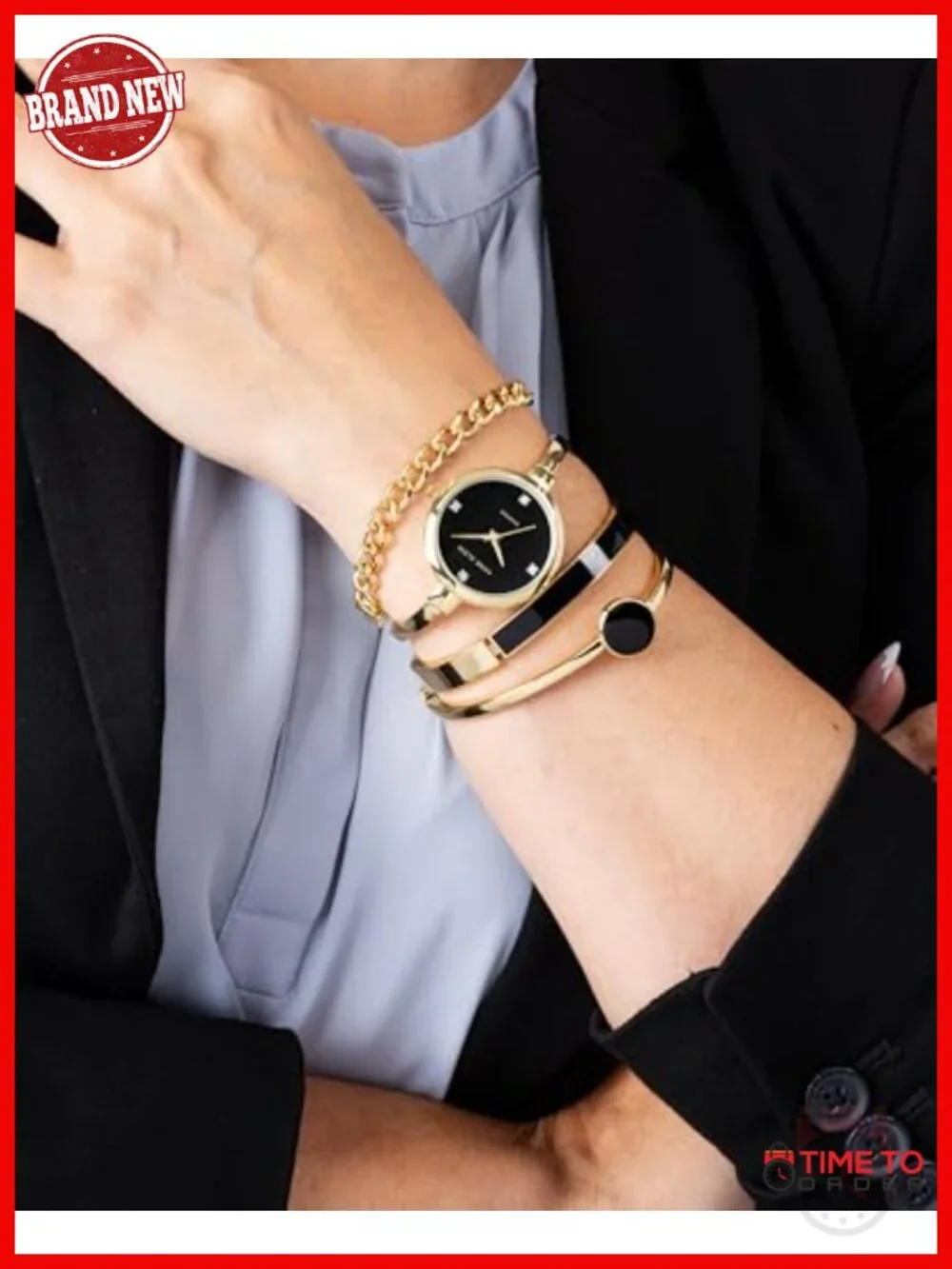 Women's Bangle Watch and Bracelet Set with Lab Grown Diamonds